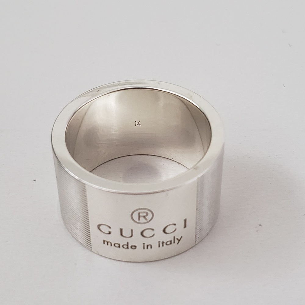 Gucci Trademark Stripes Sterling Silver Ring Size 6.5 Italian Size 14 - Picture 6 of 8